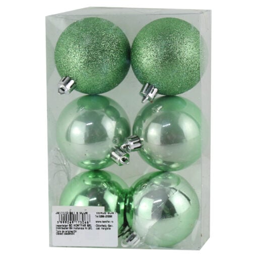 Set 6 globuri pentru brad din plastic verde 6 CM