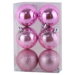 Set 6 globuri pentru brad din plastic roz 6 CM
