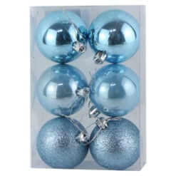 Set 6 globuri pentru brad din plastic albastru 6 CM