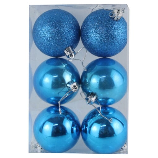 Set 6 globuri pentru brad din plastic turcoaz 6 CM
