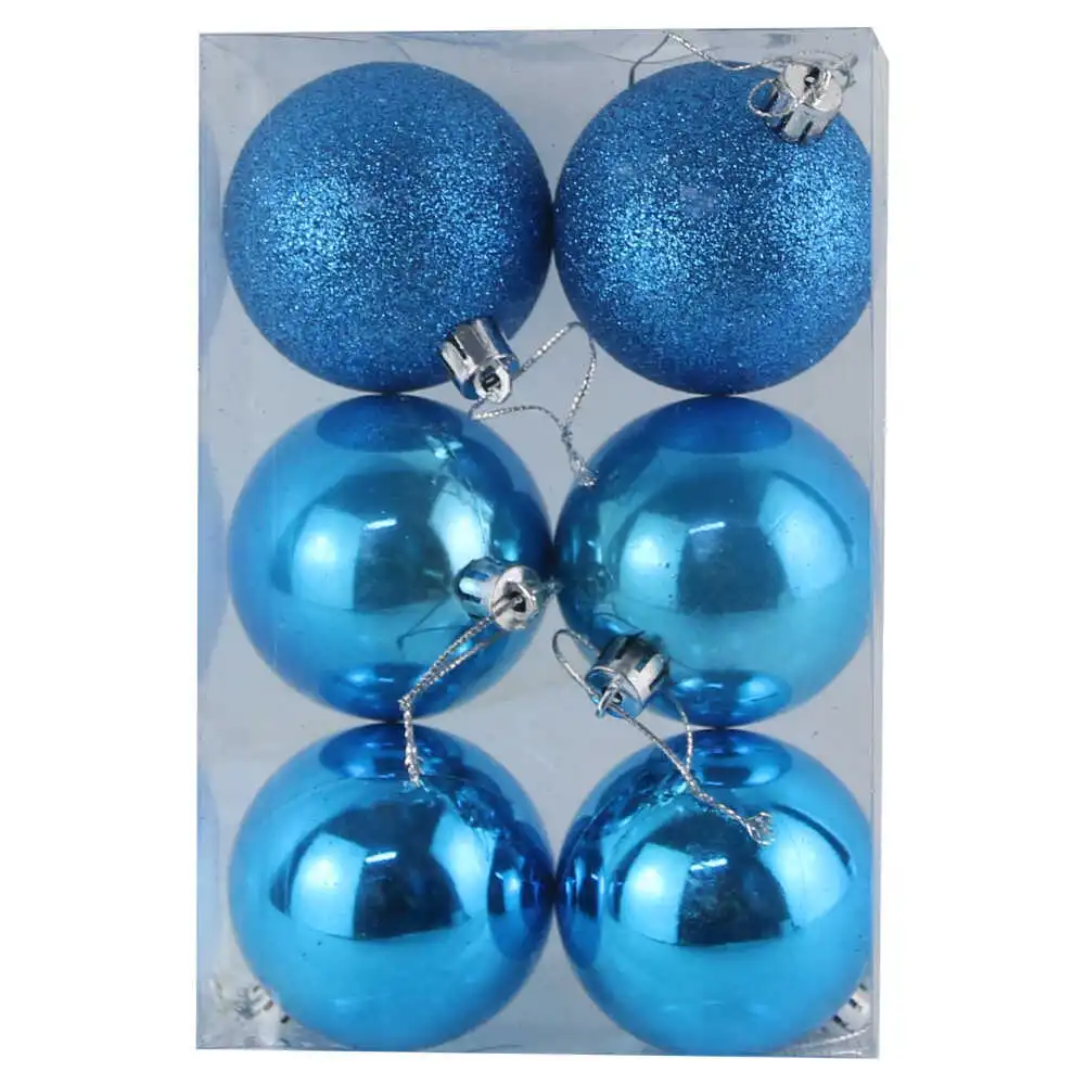Set 6 globuri pentru brad din plastic turcoaz 6 CM