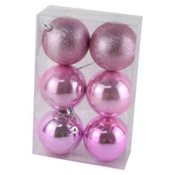 Set 6 globuri pentru brad din plastic roz 8 CM