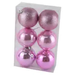 Set 6 globuri pentru brad din plastic roz 8 CM