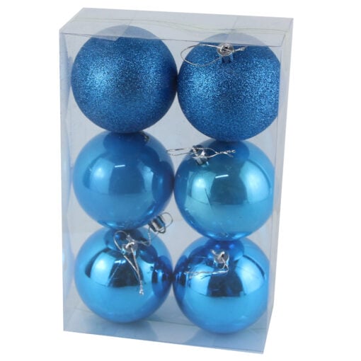 Set 6 globuri pentru brad din plastic turcoaz 8 CM