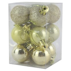 Set 12 globuri pentru brad din plastic auriu 3 CM