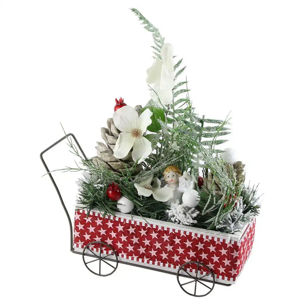 Aranjament Craciun cu ingeras si caruta 32x37 CM Aranjament Craciun cu ingeras si caruta 32x37 CM