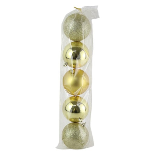 Set 5 globuri din plastic Auriu 8 CM