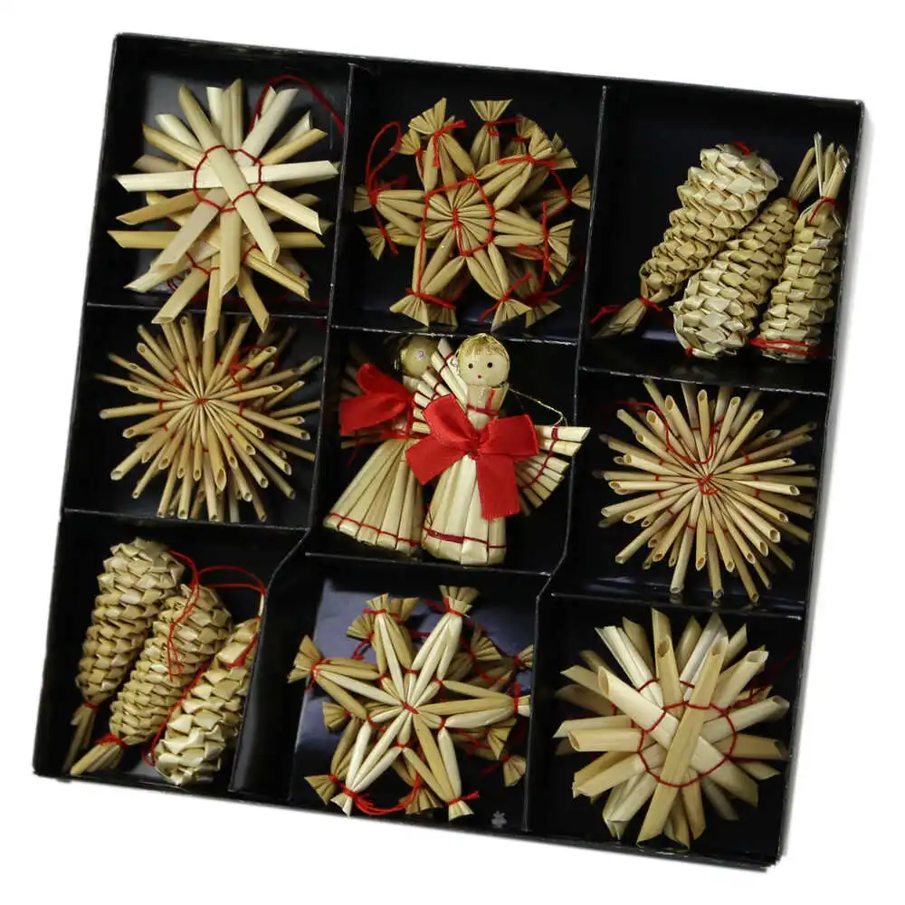 Set ornament pentru brad din paie 6 CM Set ornament pentru brad din paie 6 CM
