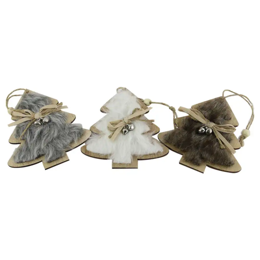 Ornament de brad din lemn si blana 9 CM Brad/Steluta/Inimioara