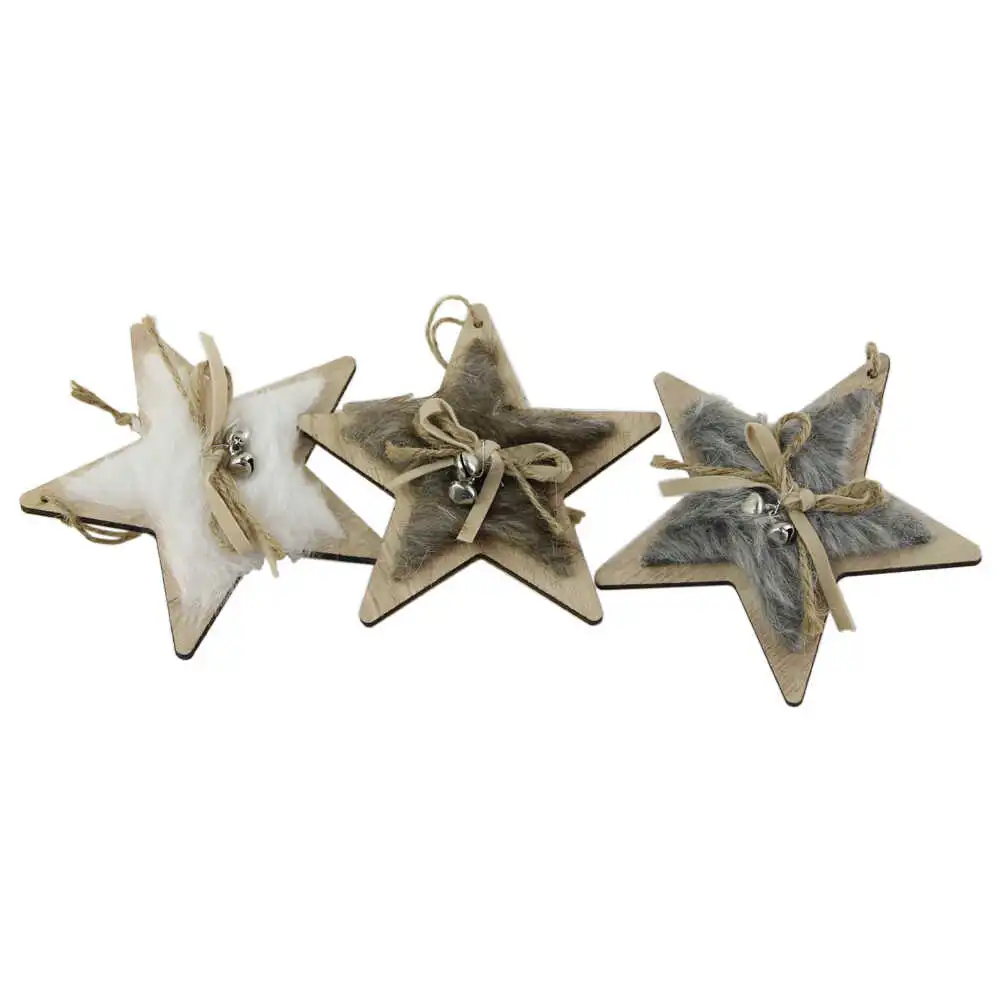 Ornament de brad din lemn si blana 9 CM Brad/Steluta/Inimioara