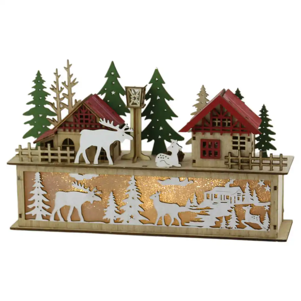 Decoratiune Sceneta de Craciun cu led din lemn 30x17 CM Decoratiune Sceneta de Craciun cu led din lemn 30x17 CM