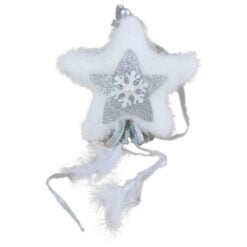 Ornament Craciun Steluta alba cu glitter si agatoare 12x32 CM