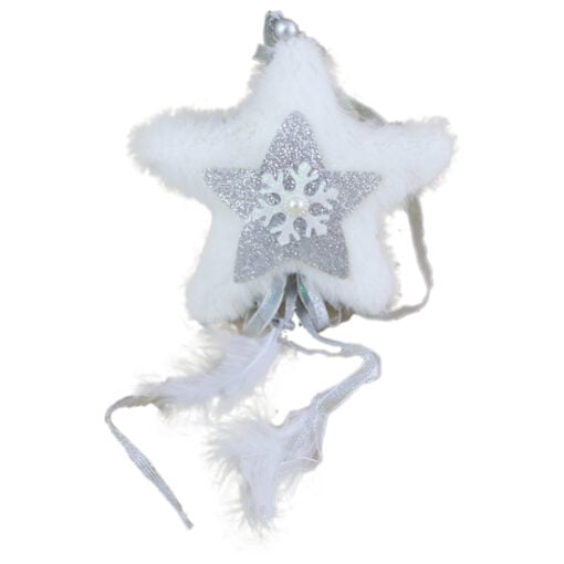 Ornament Craciun Steluta alba cu glitter si agatoare 12x32 CM