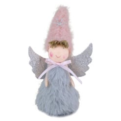 Figurina Craciun Ingeras cu caciula blana 12 CM