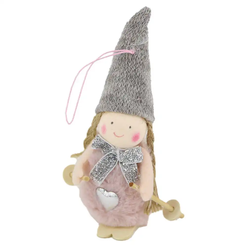 Ornament de brad Fetita cu bastoane schi 12 CM