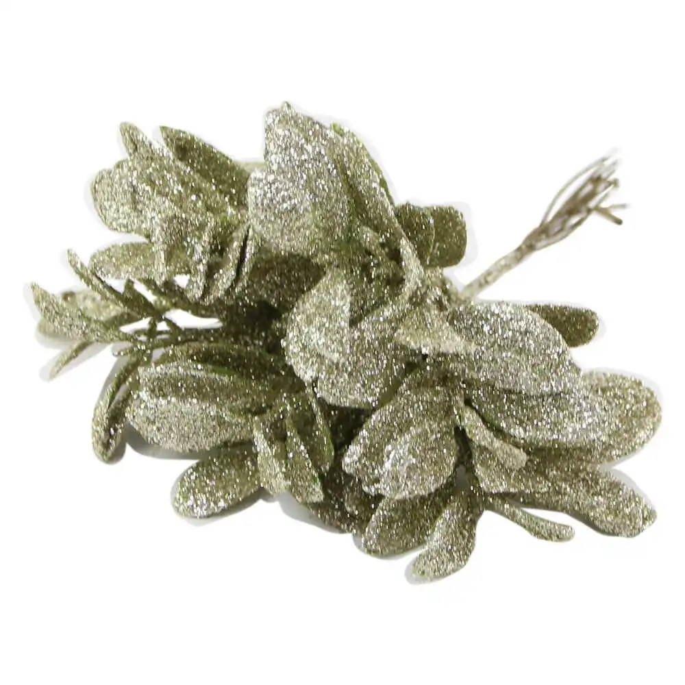 Pick decor cu frunze glitter sampanie 18 CM Pick decor cu frunze glitter sampanie 18 CM