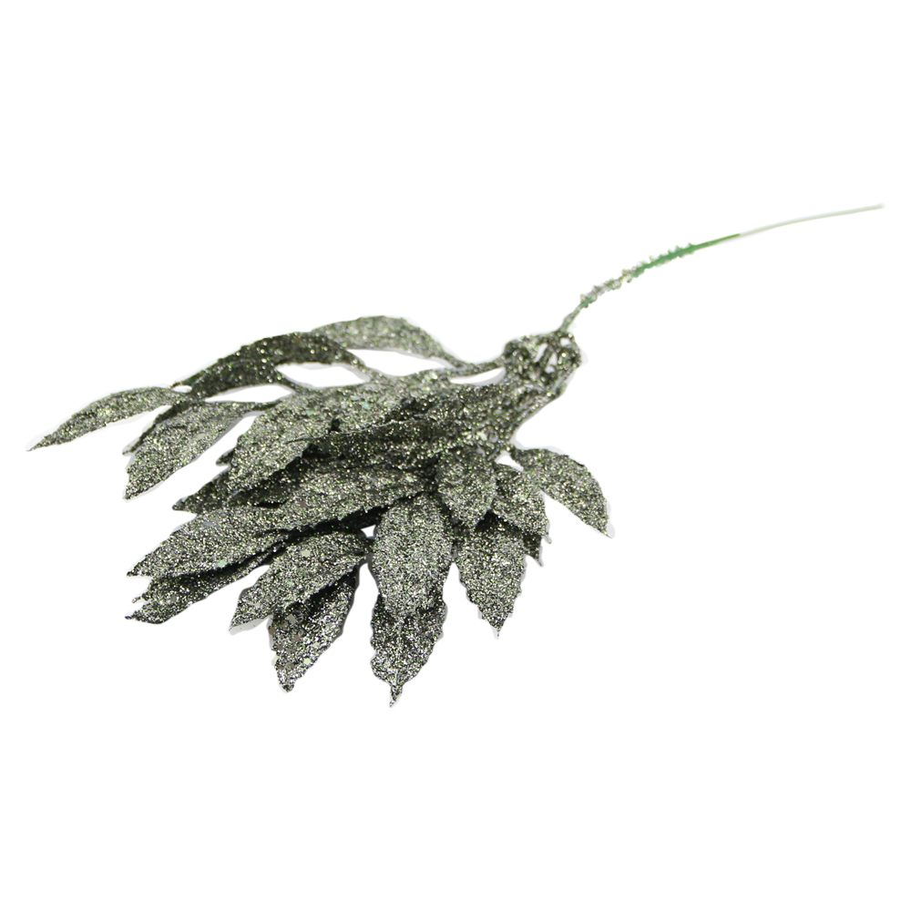 Pick creanga cu frunze glitter olive 30 CM Pick creanga cu frunze glitter olive 30 CM