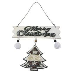 Decor pentru usa din lemn "Merry Christmas" cu bradut 22x33 CM