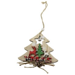 Ornament de brad din lemn Xmas cu clopotei 12 CM