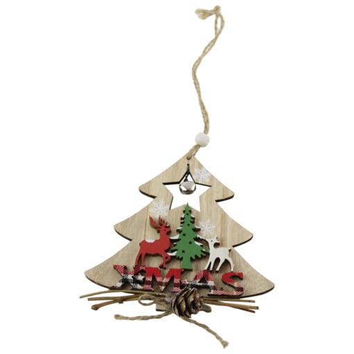 Ornament de brad din lemn Xmas cu clopotei 12 CM