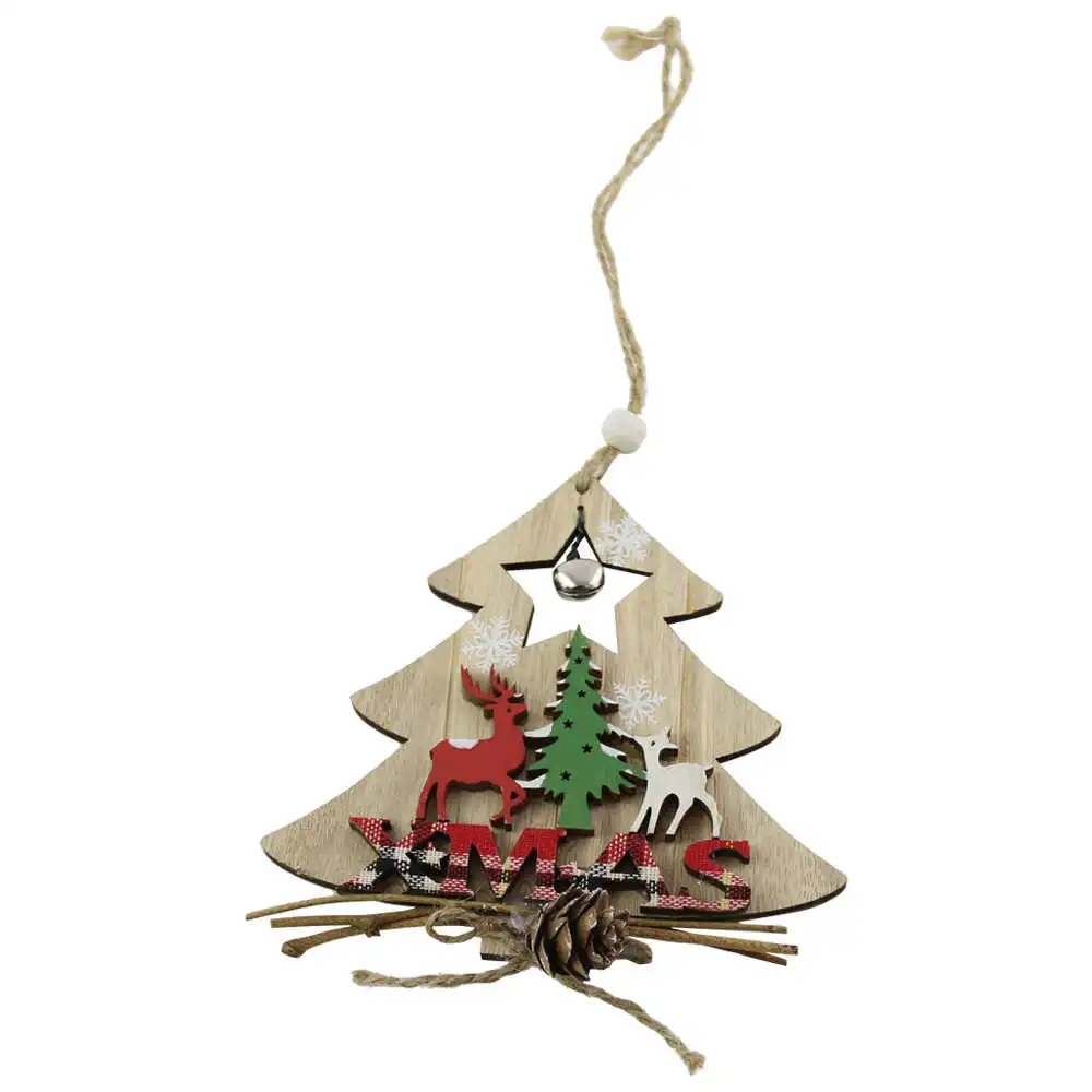 Ornament de brad din lemn Xmas cu clopotei 12 CM
