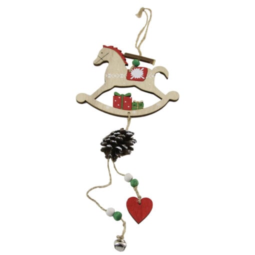 Decoratiune Craciun din lemn Cal balansoar 13x43 CM