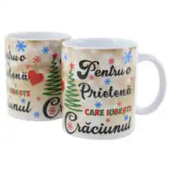 Cana ceramica "Pentru o Prietena care iubeste Craciunul" 330 ml