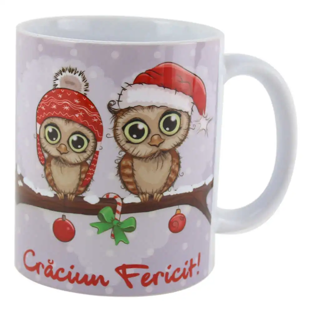 Cana ceramica "Craciun fericit!" Doua Bufnite 330 ml
