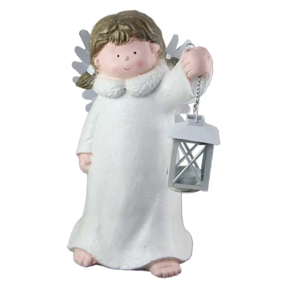 Figurina Inger din ceramica cu felinar + led 36 CM Figurina Inger din ceramica cu felinar + led 36 CM