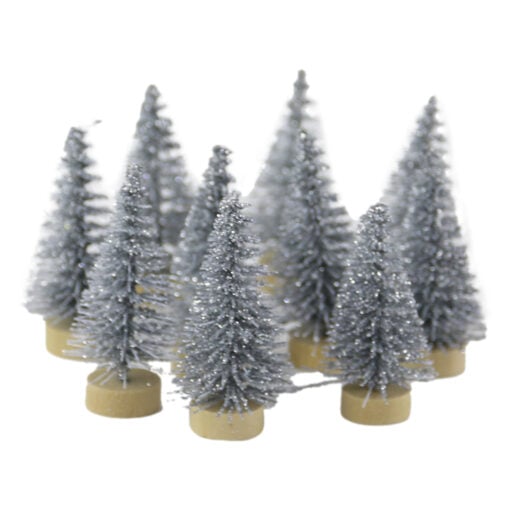 Set 10 Brad argintiu cu suport lemn 4 CM
