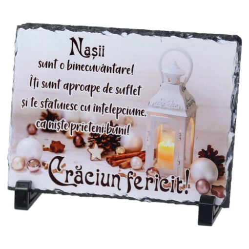 Placa ardezie Pentru Nasii "Craciun Fericit" 19x14 CM
