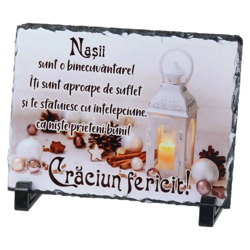 Placa ardezie Pentru Nasii "Craciun Fericit" 19x14 CM Placa ardezie Pentru Nasii "Craciun Fericit" 19x14 CM
