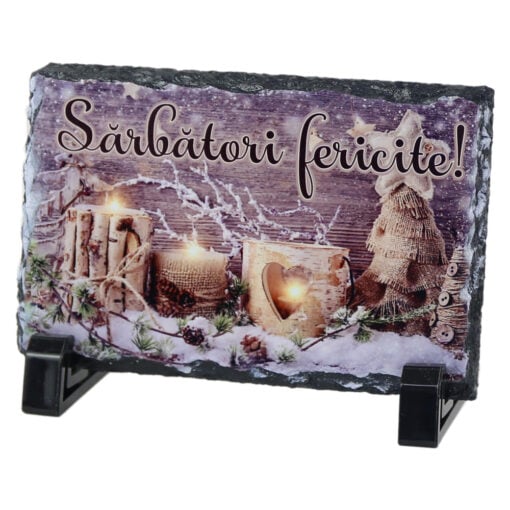 Placa ardezie "Sarbatori Fericite!" 14x9 CM