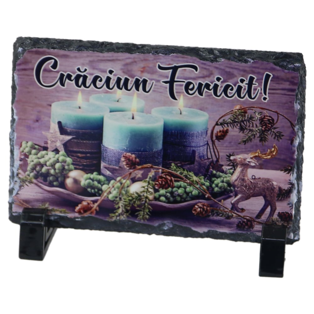 Placa ardezie "Craciun Fericit!" 14x9 CM Placa ardezie "Craciun Fericit!" 14x9 CM