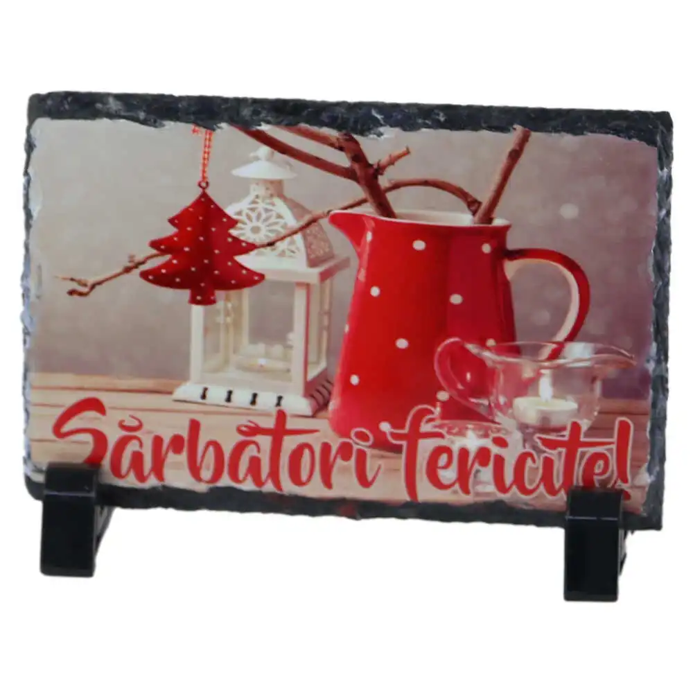 Placa ardezie "Sarbatori Fericite!" 14x9 CM Placa ardezie "Sarbatori Fericite!" 14x9 CM
