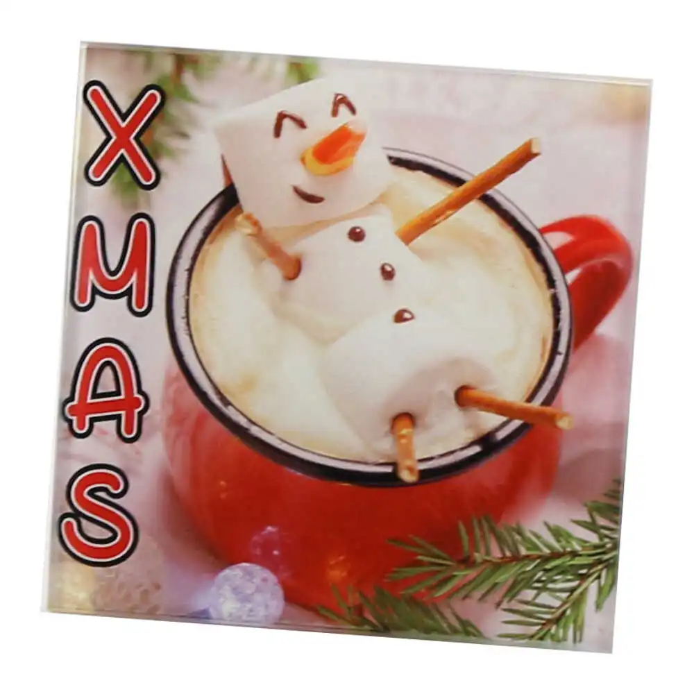 Suport pahar din sticla Xmas 10x10 CM - Om de zapada Suport pahar din sticla Xmas 10x10 CM - Om de zapada