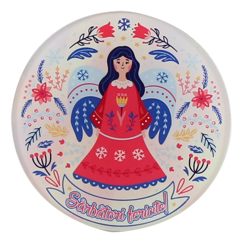 Suport pahar din sticla Ingeras 10 CM "Sarbatori Fericite!'' Suport pahar din sticla Ingeras 10 CM "Sarbatori Fericite!''