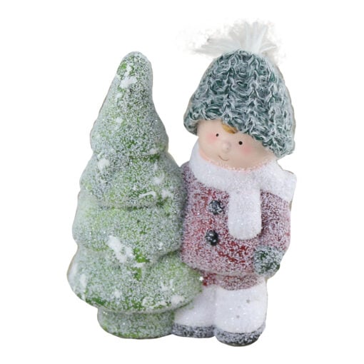 Figurina Copil din ceramica cu brad 11x14 CM