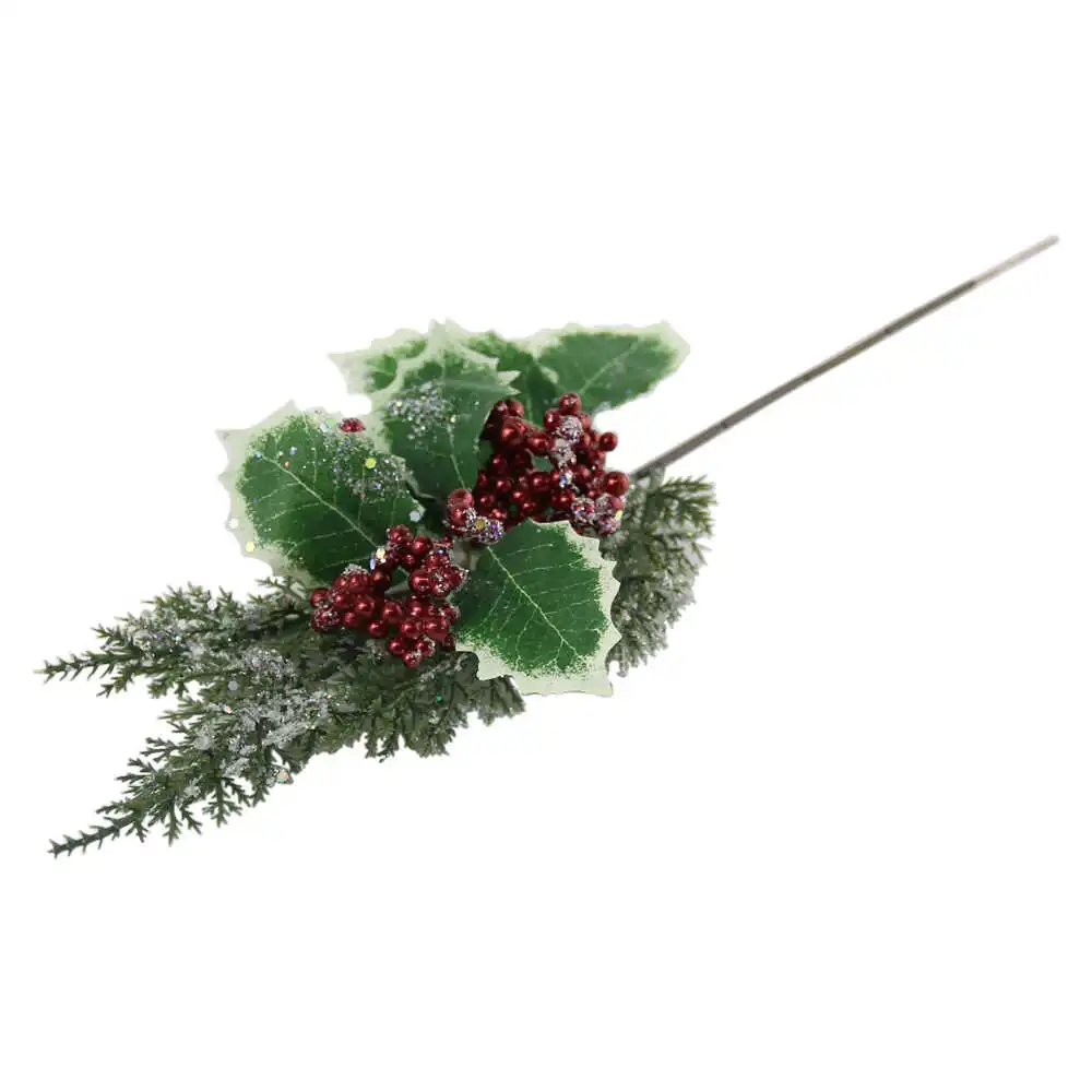 Pick decor creanga cu bobite rosii sidefate glitter 45 CM