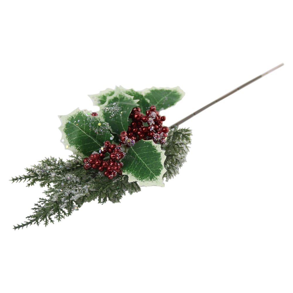 Pick decor creanga cu bobite rosii sidefate glitter 45 CM Pick decor creanga cu bobite rosii sidefate glitter 45 CM