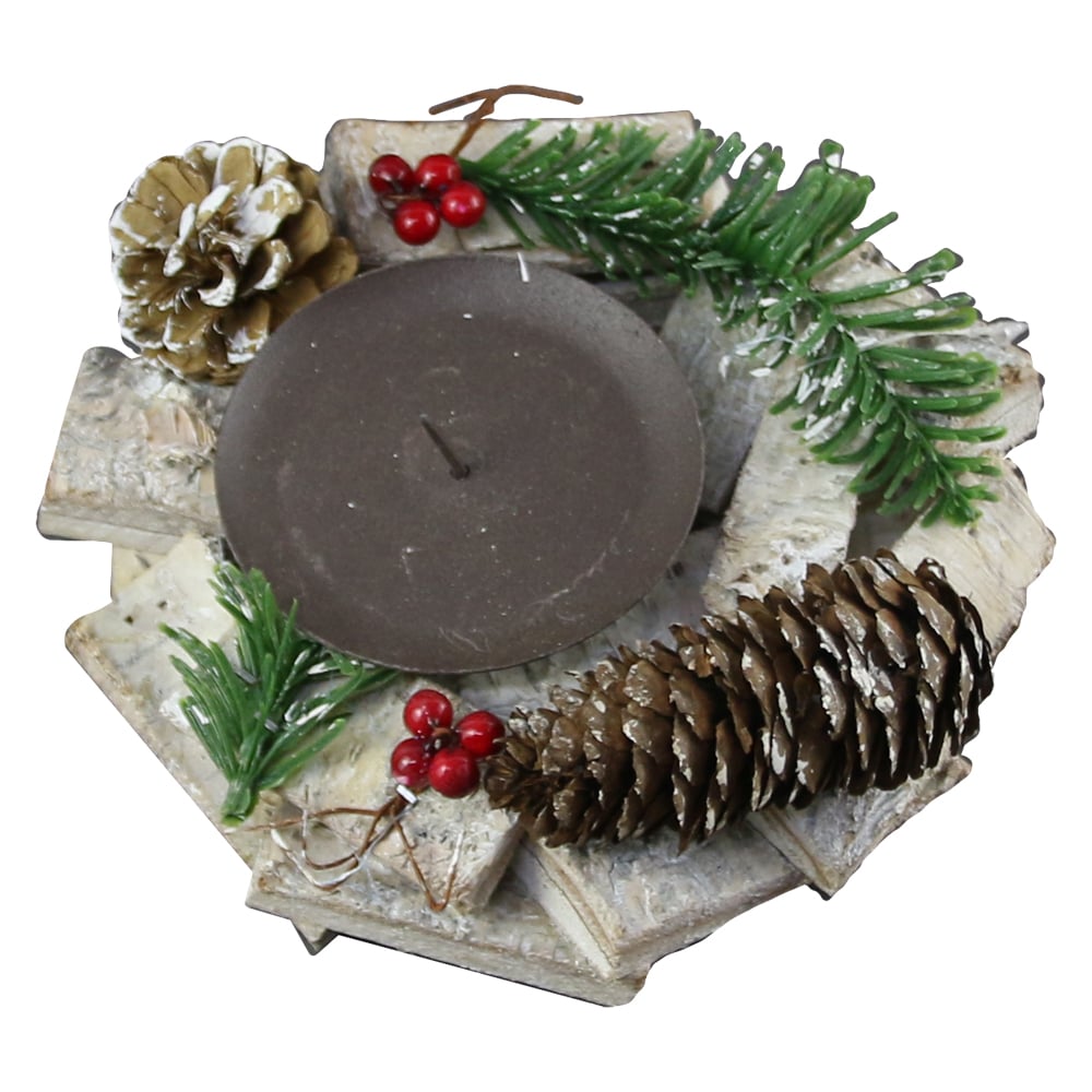 Suport lumanare din lemn cu bobite 16 CM Suport lumanare din lemn cu bobite 16 CM