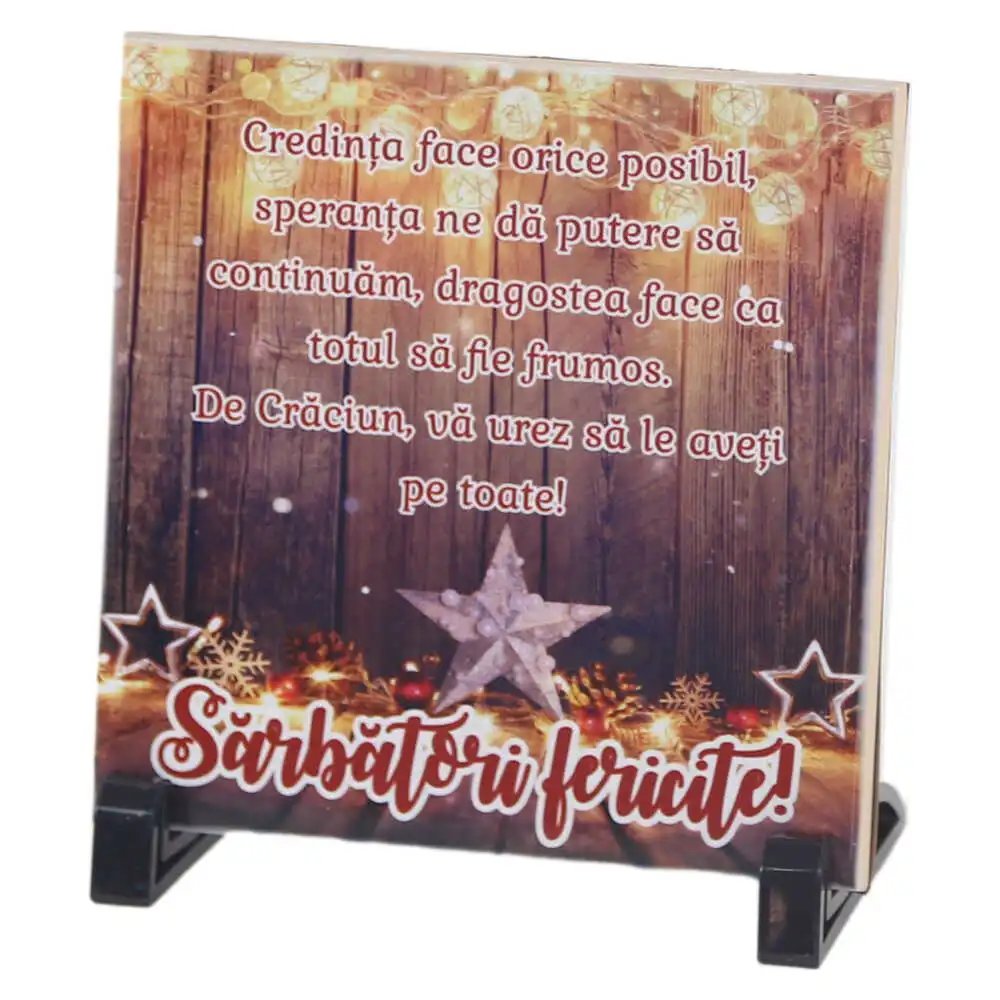 Placa decorativa "Sarbatori Fericite!" 15x15 CM Placa decorativa "Sarbatori Fericite!" 15x15 CM