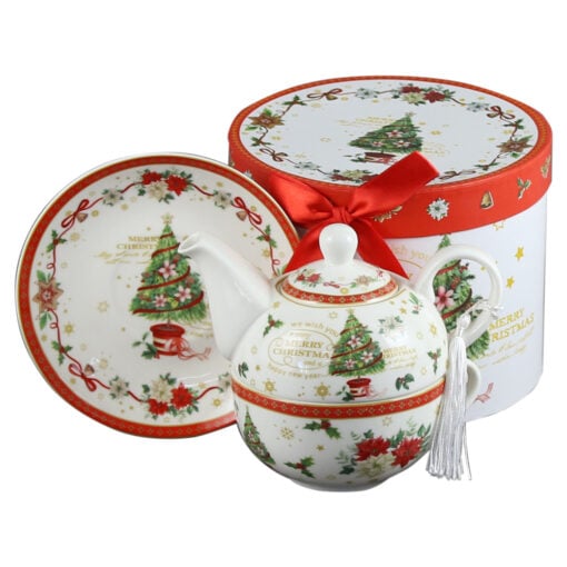 Set ceainic cu ceasca si farfurioara 350 ml/310 ml "Merry Christmas" Brad