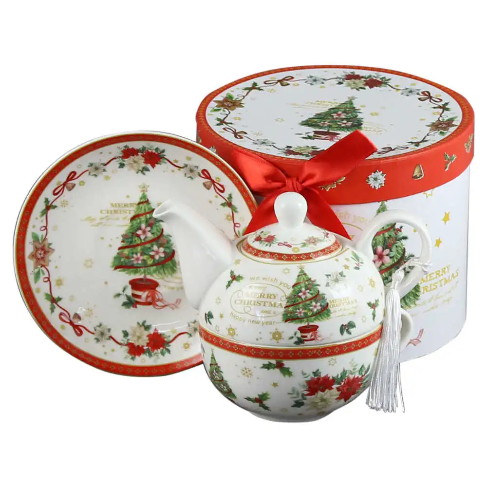 Set ceainic cu ceasca si farfurioara 350 ml/310 ml "Merry Christmas" Brad