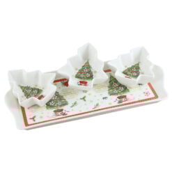 Platou servire din ceramica cu 3 boluri "Merry Christmas"