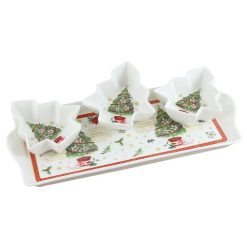 Platou servire din ceramica cu 3 boluri "Merry Christmas"