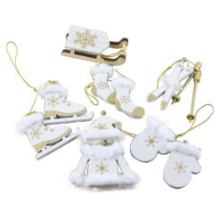 Set 6 decor Craciun din lemn cu agatatoare 5 CM
