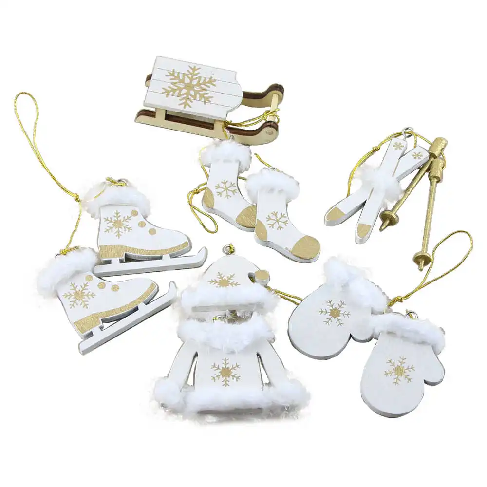 Set 6 decor Craciun din lemn cu agatatoare 5 CM Set 6 decor Craciun din lemn cu agatatoare 5 CM