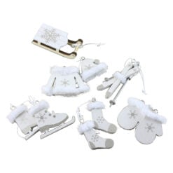 Set 6 decor Craciun din lemn cu agatatoare 5 CM