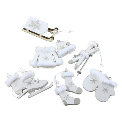 Set 6 decor Craciun din lemn cu agatatoare 5 CM